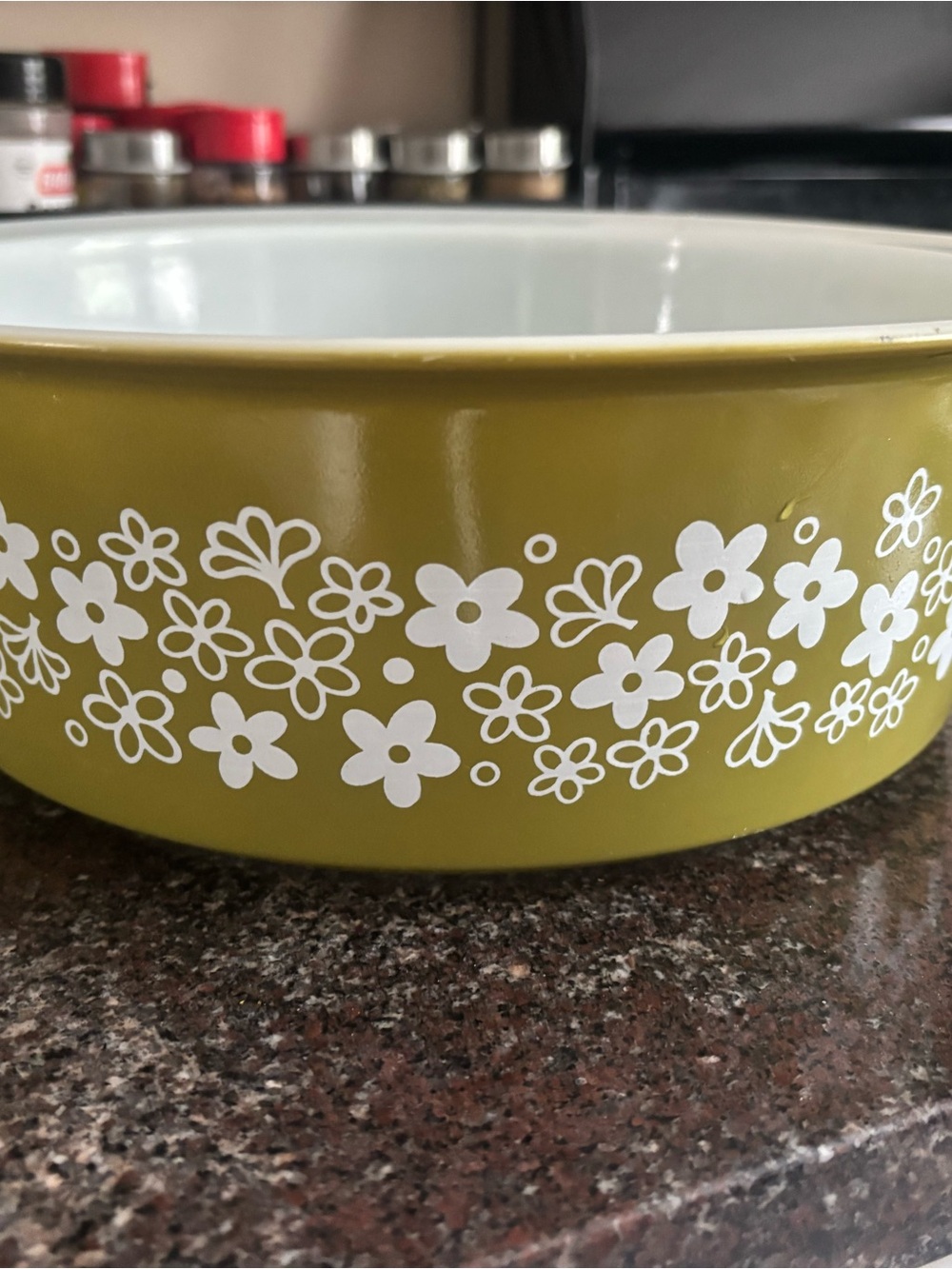 Daisy Pyrex Olive-Green Floral Baking Dish